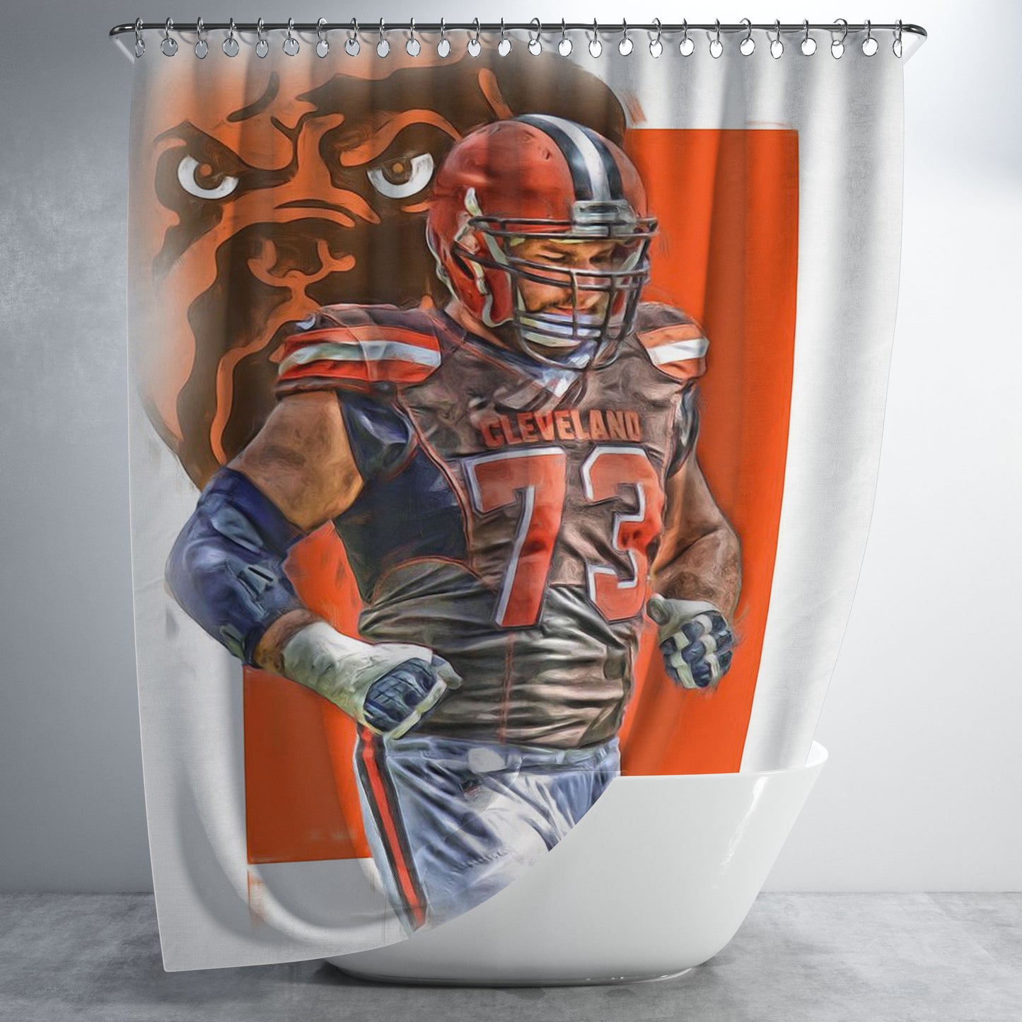 Joe Thomas Cleveland Browns Oil Art Bathroom Shower Curtain Fabric Waterproof | 66 X 72 Inch