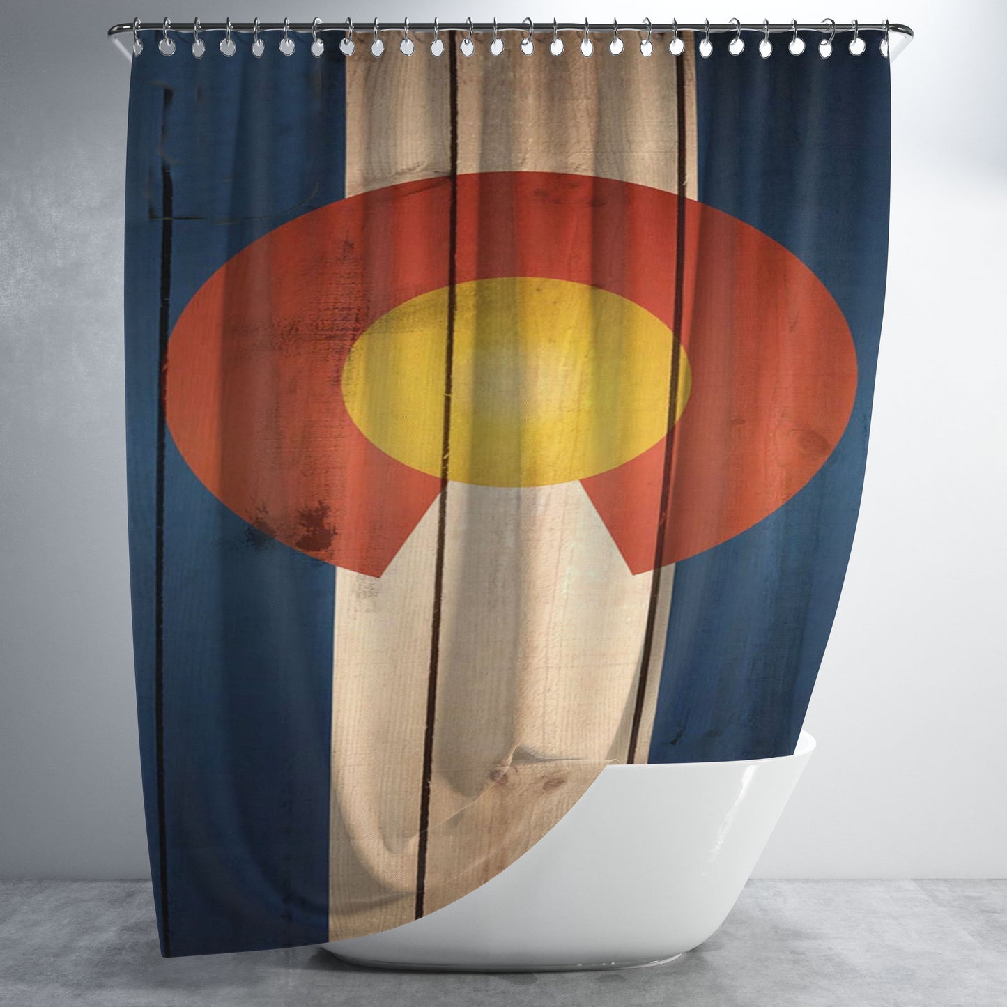 Wood Colorado State Flag Bathroom Shower Curtain Fabric Waterproof | 66 X 72 Inch