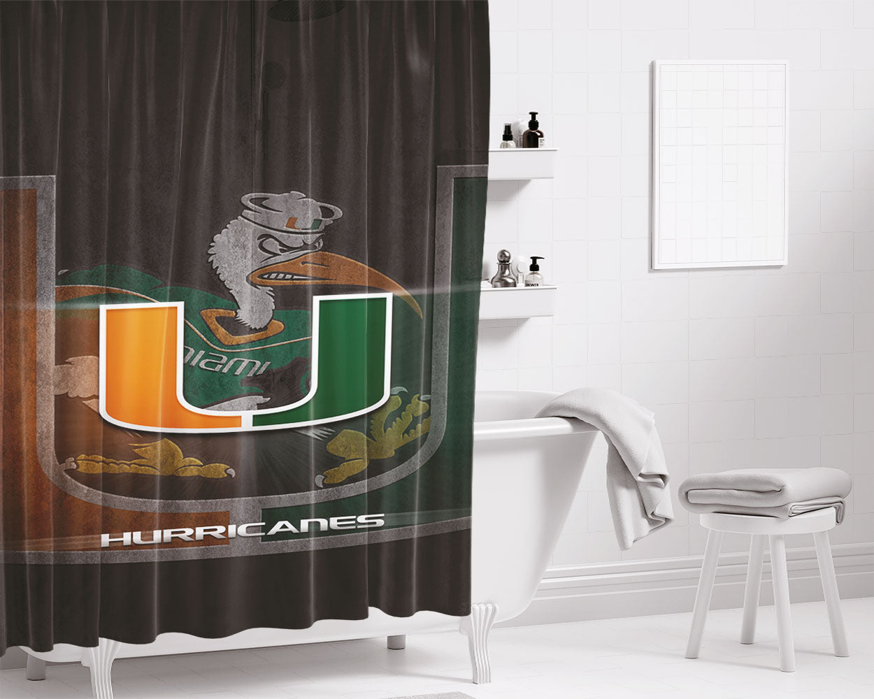 Miami Hurricanes Um Bathroom Shower Curtain Fabric Waterproof | 66 X 72 Inch