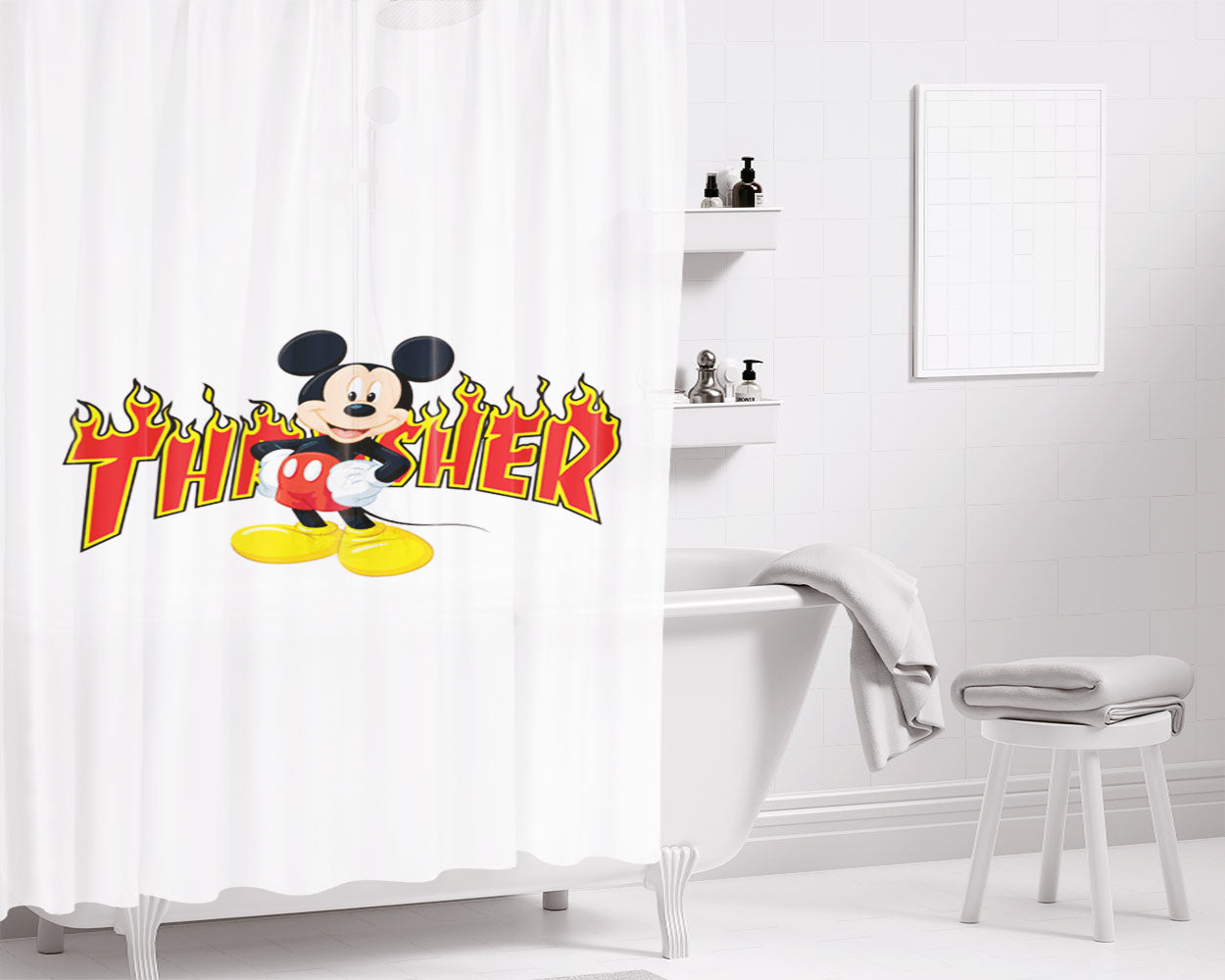 Mickey Mouse Disney Thrasher Bathroom Shower Curtain Fabric Waterproof | 66 X 72 Inch