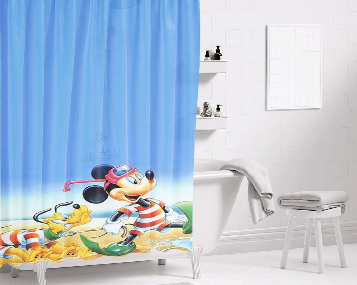 Mickey Mouse Disney Bathroom Shower Curtain Fabric Waterproof | 66 X 72 Inch