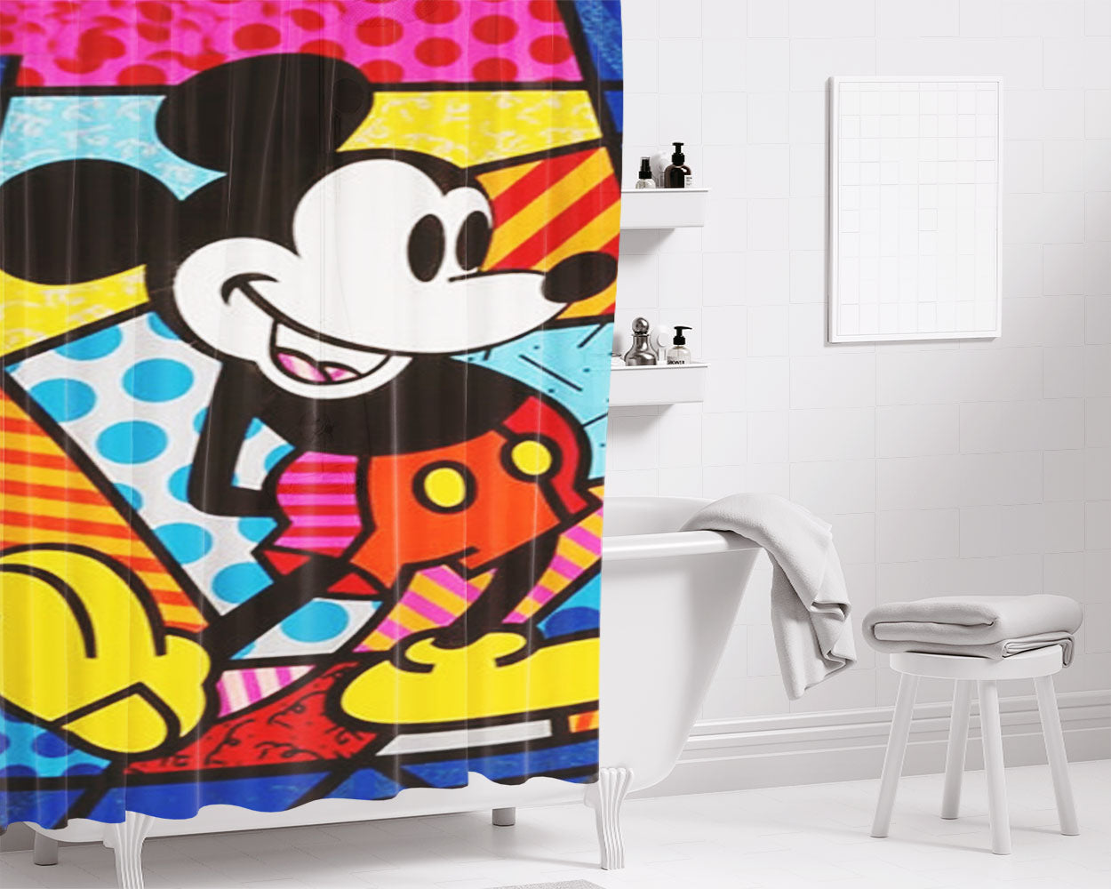 Mickey Mouse Romero Britto Bathroom Shower Curtain Fabric Waterproof | 66 X 72 Inch