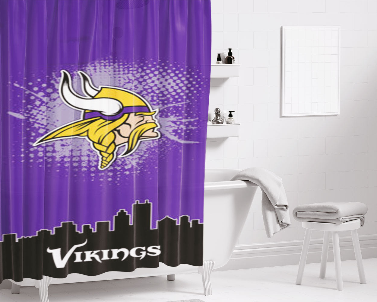 Minnesota Vikings Logo Bathroom Shower Curtain Fabric Waterproof | 66 X 72 Inch