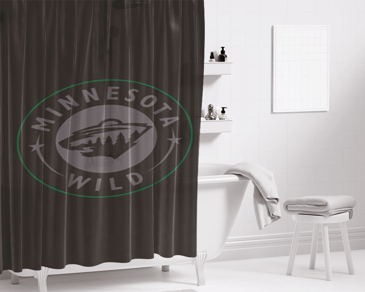 Minnesota Wild Black Bathroom Shower Curtain Fabric Waterproof | 66 X 72 Inch