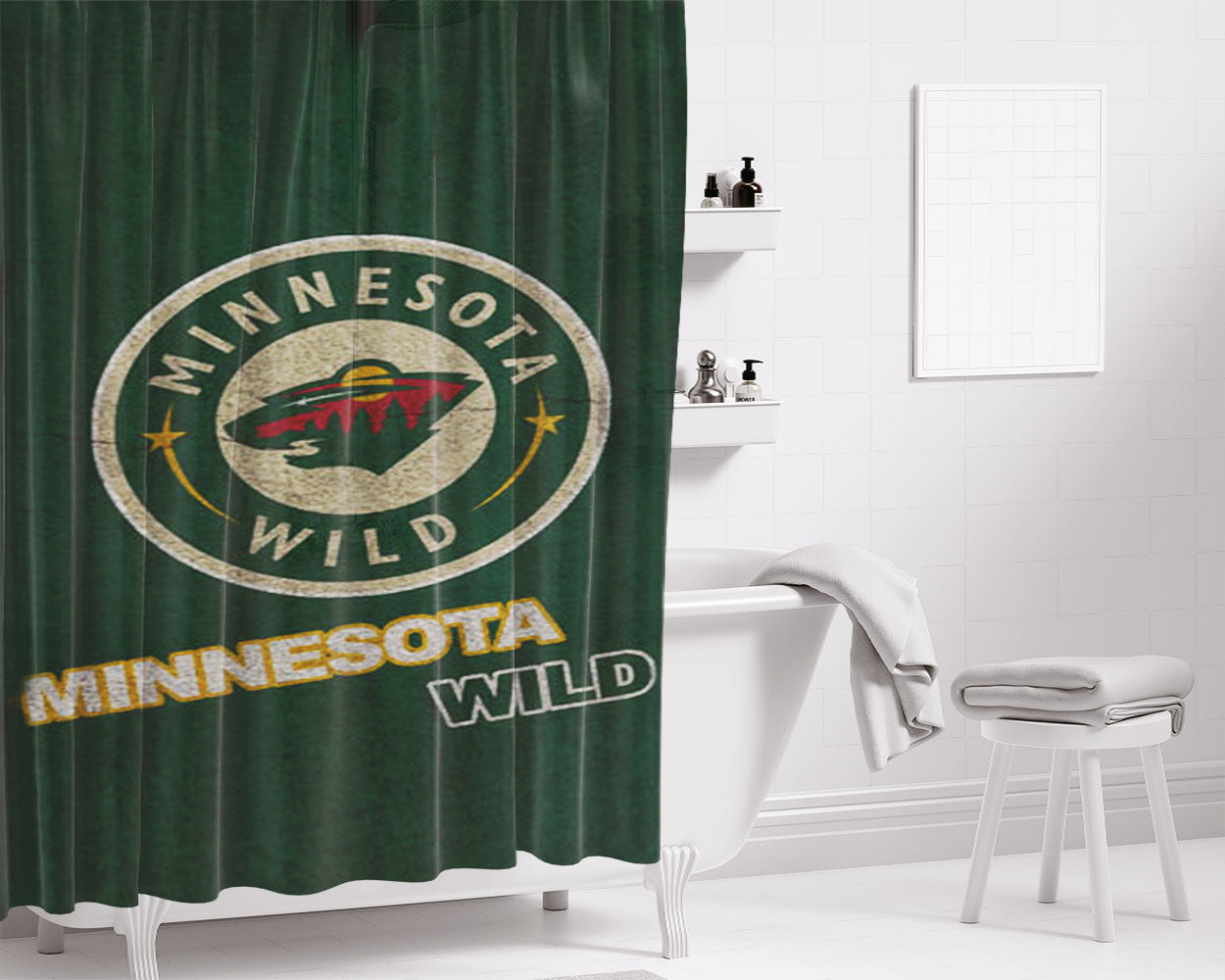 Minnesota Wild Green Bathroom Shower Curtain Fabric Waterproof | 66 X 72 Inch
