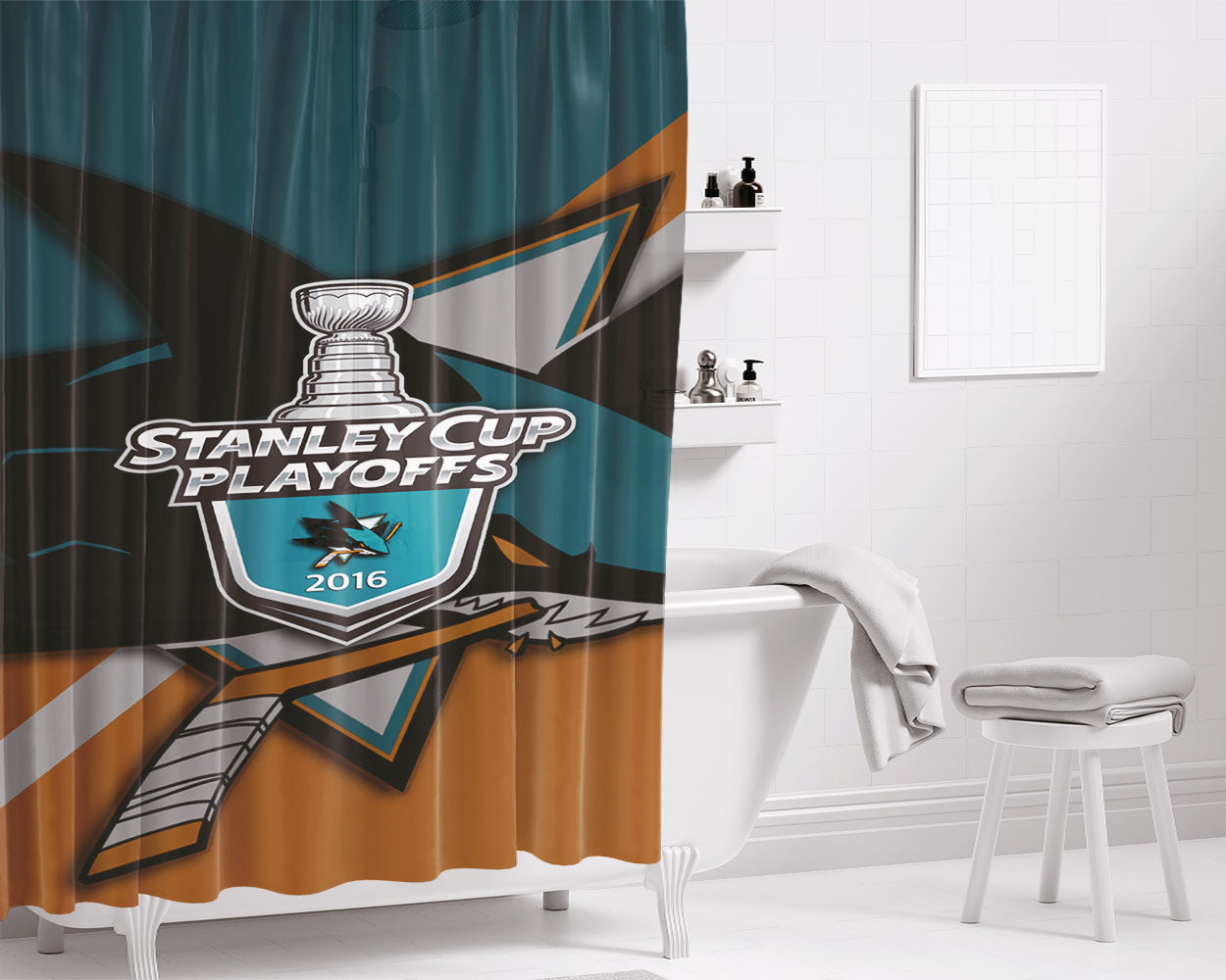 San Jose Sharks 016 Playof Bathroom Shower Curtain Fabric Waterproof | 66 X 72 Inch