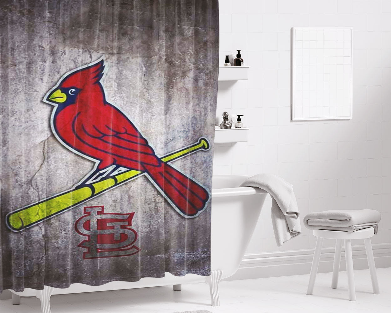St Louis Cardinals Stone Logo Nfl Bathroom Shower Curtain Fabric Waterproof | 66 X 72 Inch
