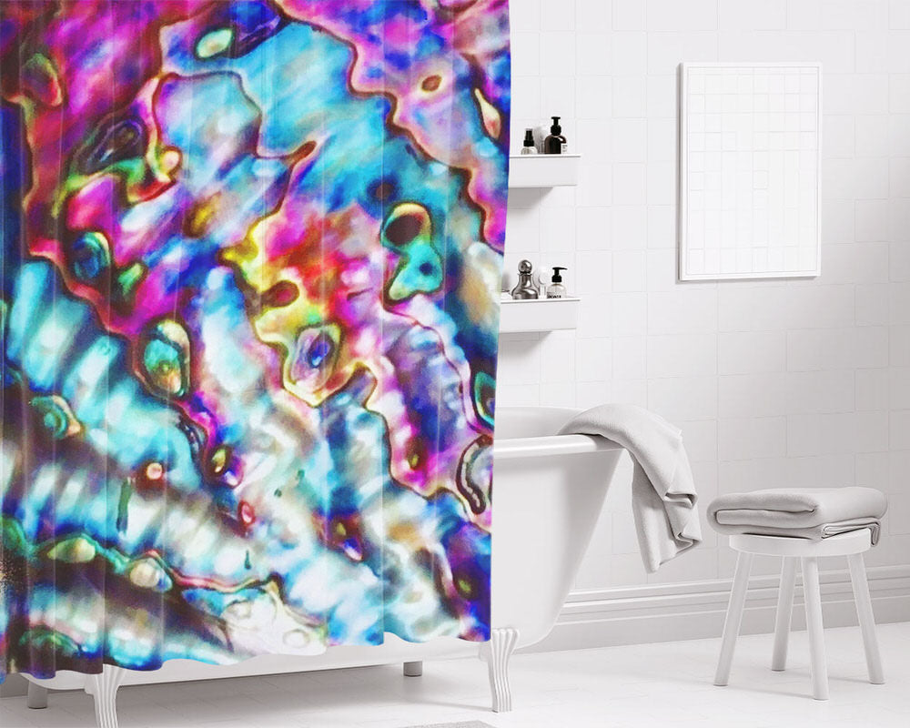 Aesthetic Color Abalone Shell Bathroom Shower Curtain Fabric Waterproof | 66 X 72 Inch