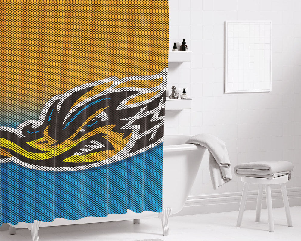 Akron Rubber Ducks Carbon Fiber Logo Bathroom Shower Curtain Fabric Waterproof | 66 X 72 Inch