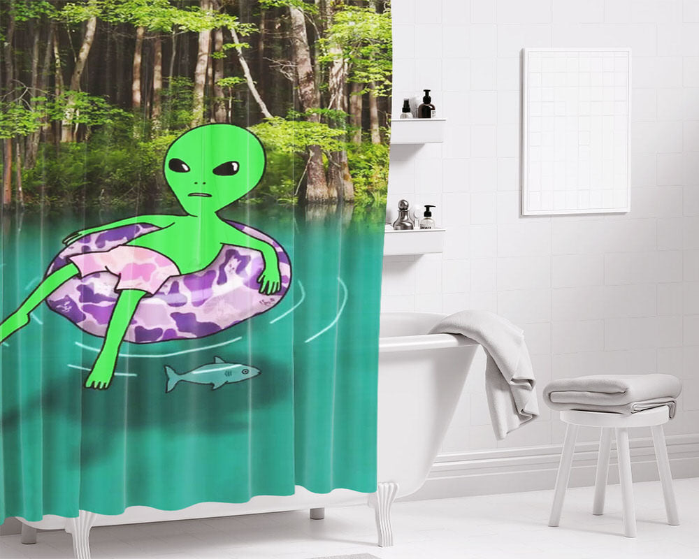 Alien Fusion On Vacation Bathroom Shower Curtain Fabric Waterproof | 66 X 72 Inch