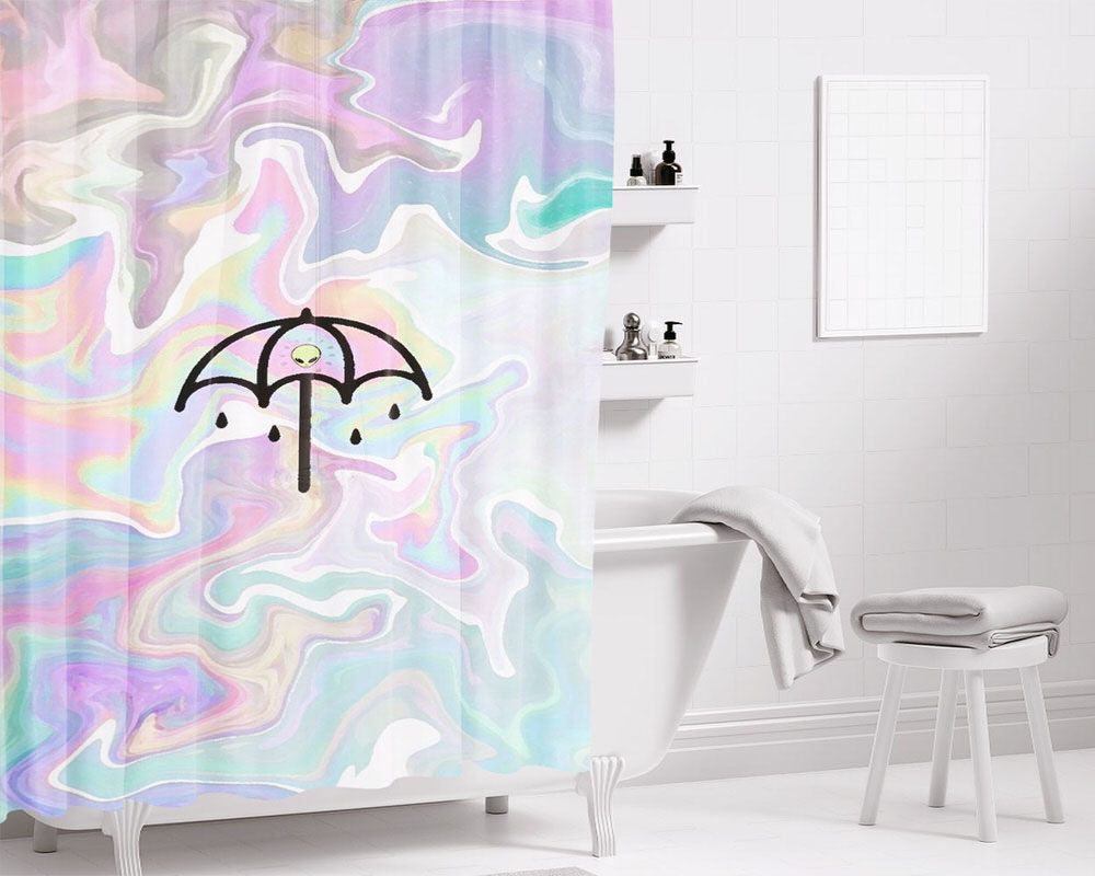 Alien Umbrella Bathroom Shower Curtain Fabric Waterproof | 66 X 72 Inch