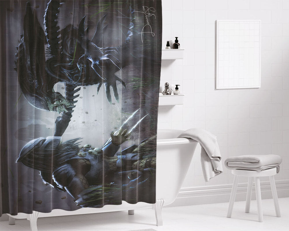 Alien Vs Predator Bathroom Shower Curtain Fabric Waterproof | 66 X 72 Inch