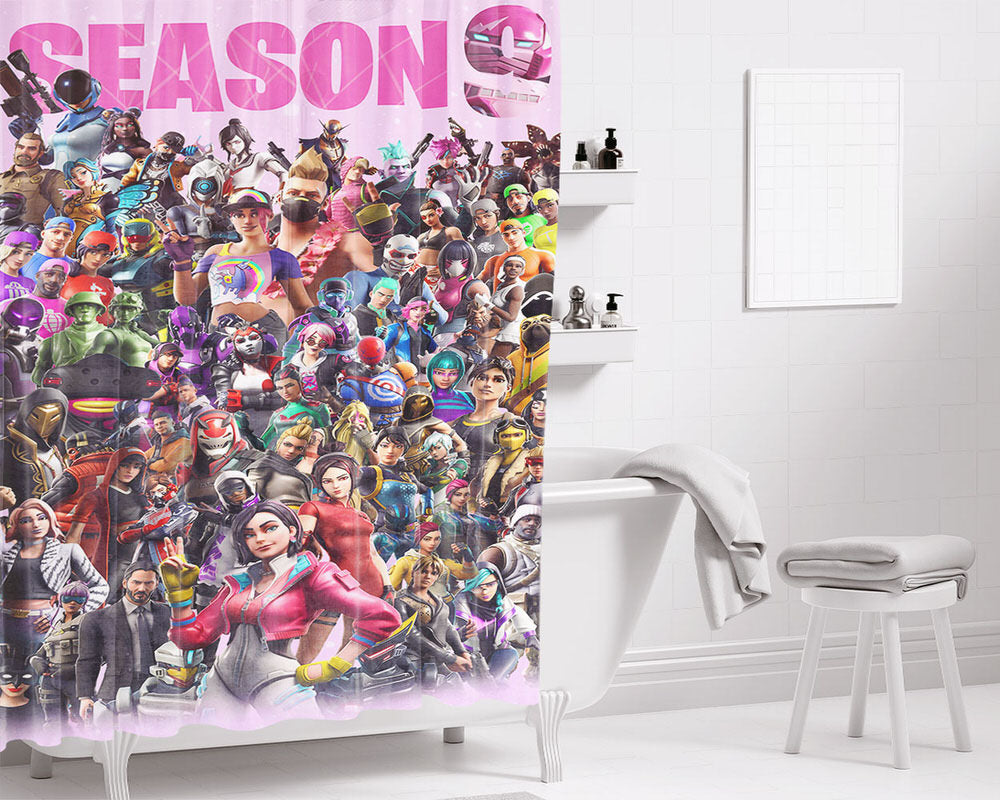 All Characters Fornite Season 9 Bathroom Shower Curtain Fabric Waterproof | 66 X 72 Inch