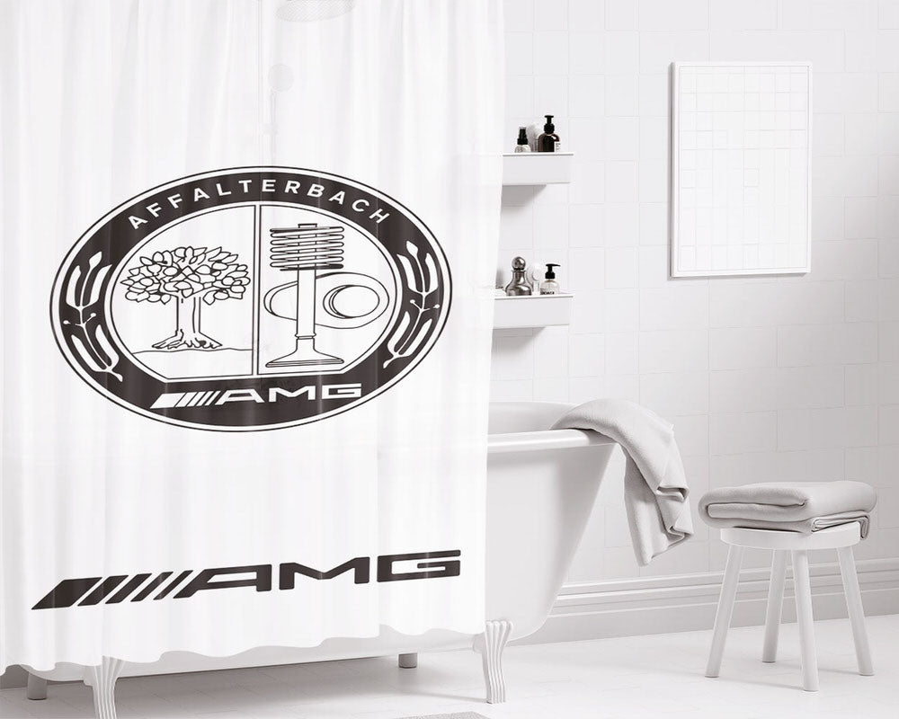 Amg Emblem White Bathroom Shower Curtain Fabric Waterproof | 66 X 72 Inch