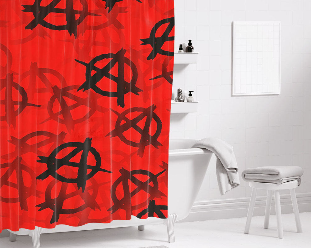 Anarchy Red Logo Bathroom Shower Curtain Fabric Waterproof | 66 X 72 Inch