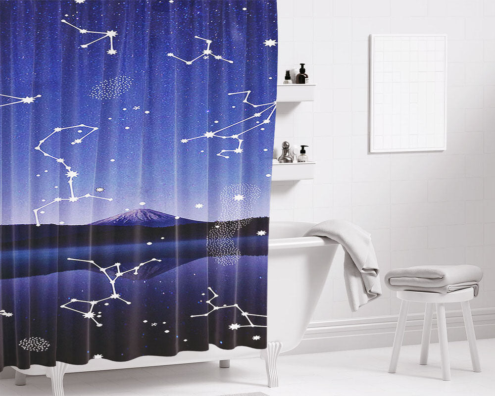 Astronomy Star Gazing X Mountain Lake Bathroom Shower Curtain Fabric Waterproof | 66 X 72 Inch