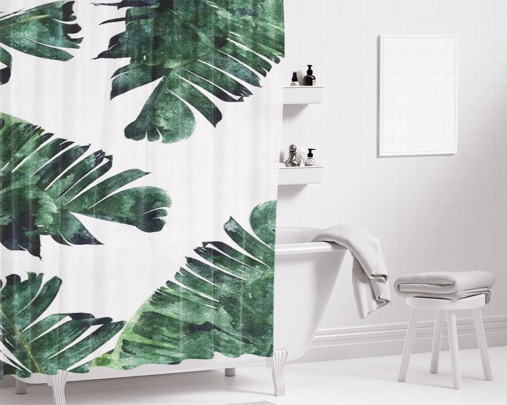 Banana Leaf Art Bathroom Shower Curtain Fabric Waterproof | 66 X 72 Inch