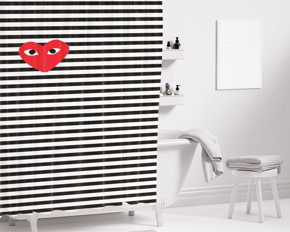 Bape Heart Stripe Bathroom Shower Curtain Fabric Waterproof | 66 X 72 Inch