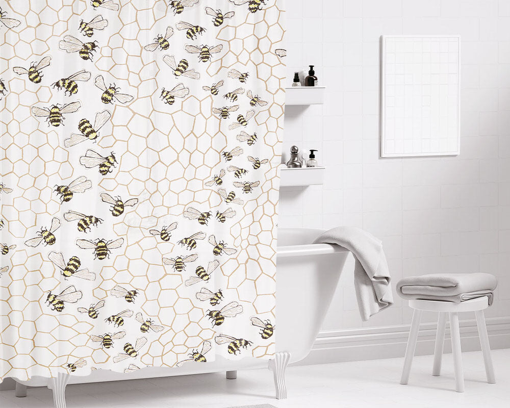Bee Colony Bathroom Shower Curtain Fabric Waterproof | 66 X 72 Inch
