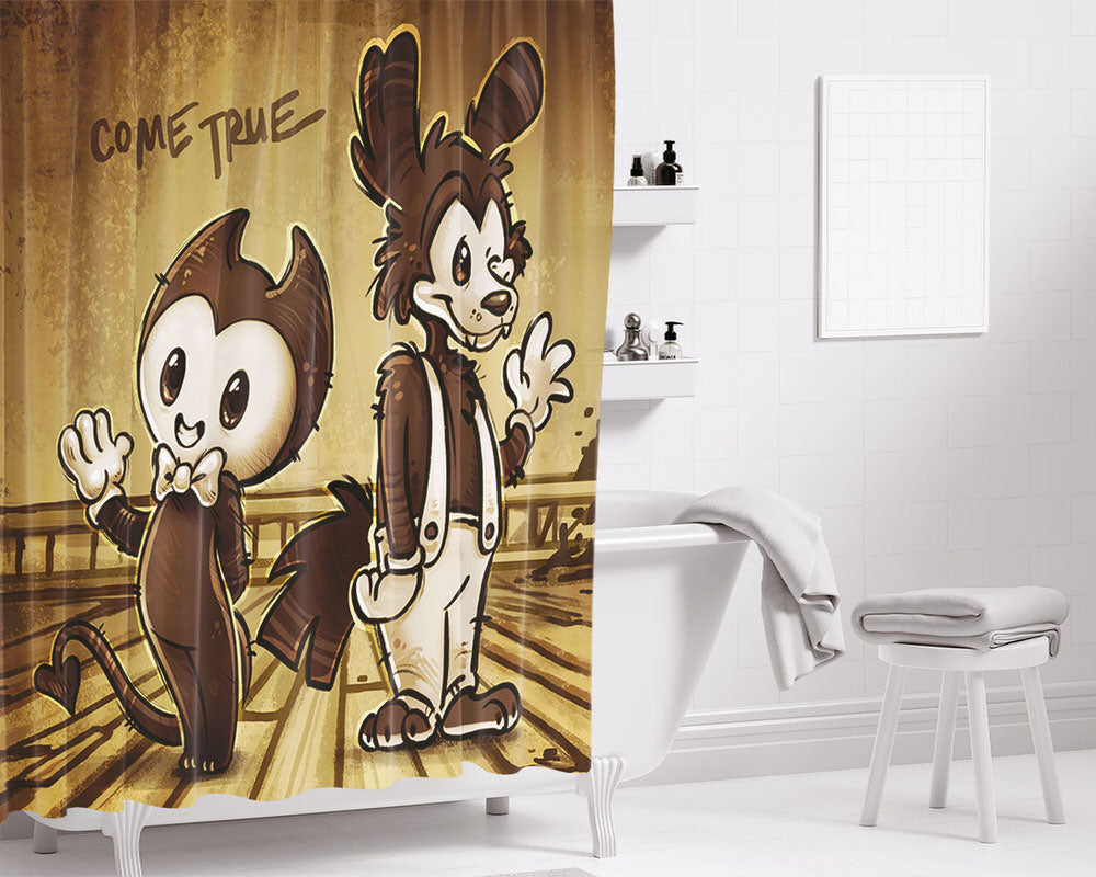 Bendy And Boris Dream Bathroom Shower Curtain Fabric Waterproof | 66 X 72 Inch