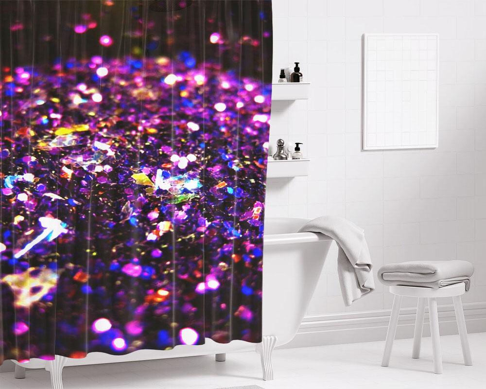 Black And Purple Glitter Bathroom Shower Curtain Fabric Waterproof | 66 X 72 Inch