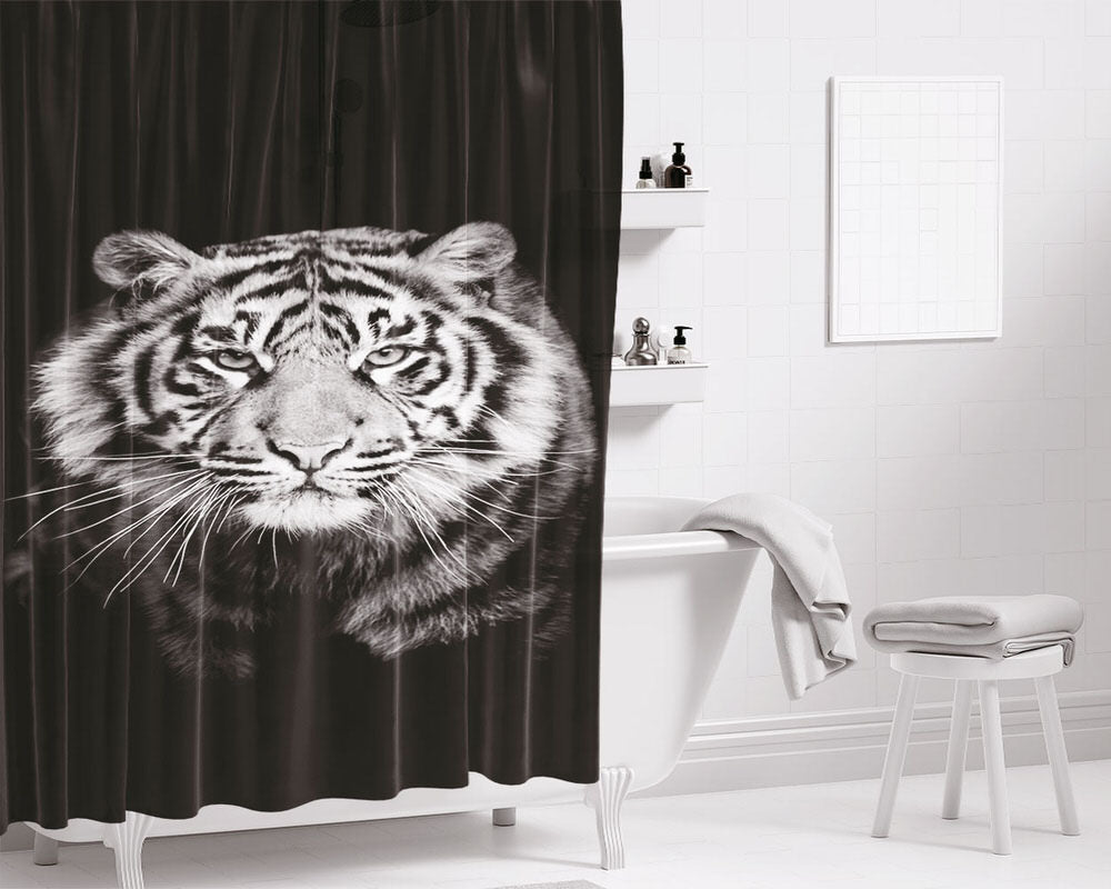 Black And White Lion Wallpaper Bathroom Shower Curtain Fabric Waterproof | 66 X 72 Inch