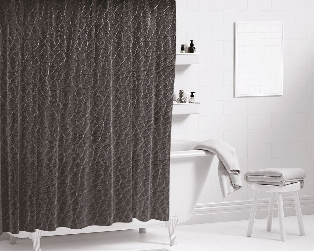 Black Leather Texture Bathroom Shower Curtain Fabric Waterproof | 66 X 72 Inch