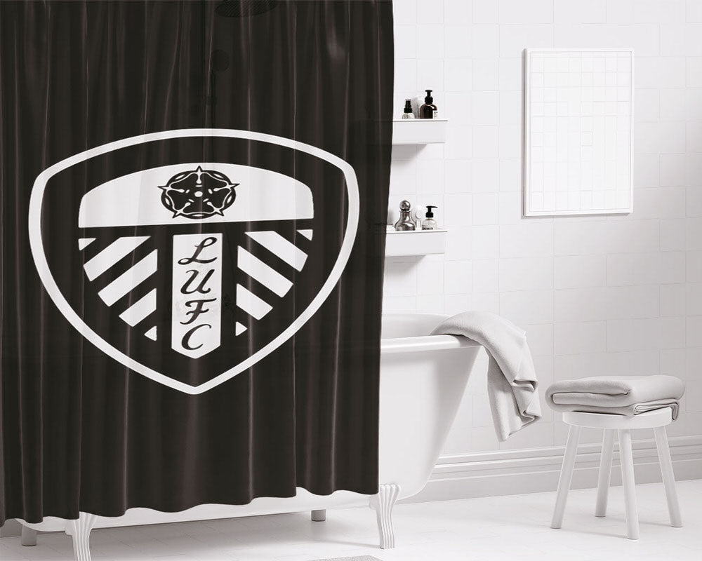 Black Leeds United Badge Bathroom Shower Curtain Fabric Waterproof | 66 X 72 Inch