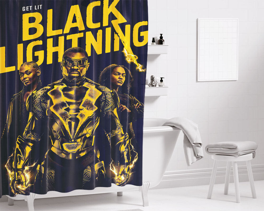 Black Lightning Poster Bathroom Shower Curtain Fabric Waterproof | 66 X 72 Inch