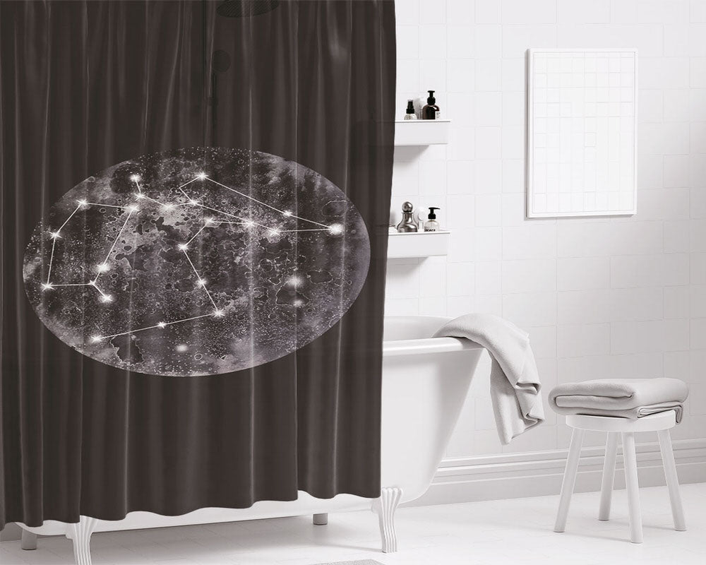 Black Star Constellation Bathroom Shower Curtain Fabric Waterproof | 66 X 72 Inch