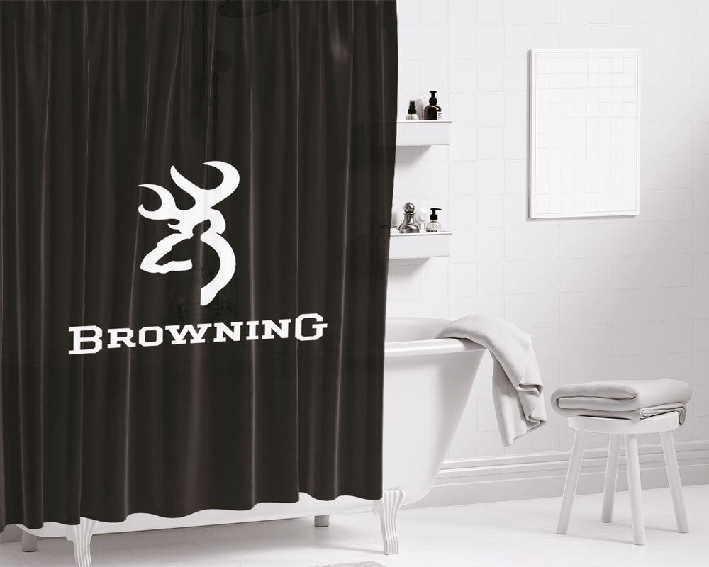 Black White Browning Deer Logo Bathroom Shower Curtain Fabric Waterproof | 66 X 72 Inch