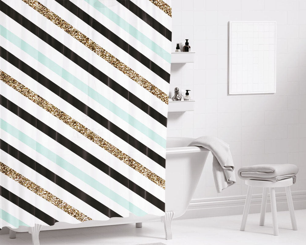 Bling Stripe Bathroom Shower Curtain Fabric Waterproof | 66 X 72 Inch