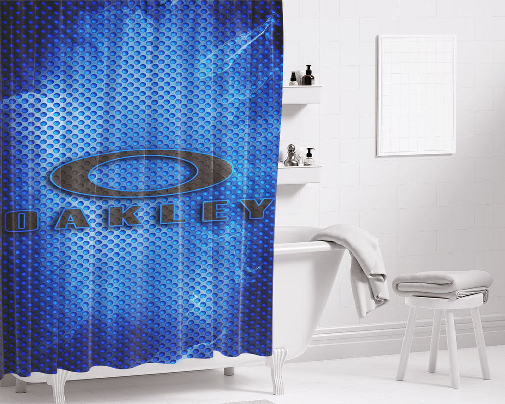 Blue Fiber Carbon Oakley Logo Wallpaper Bathroom Shower Curtain Fabric Waterproof | 66 X 72 Inch