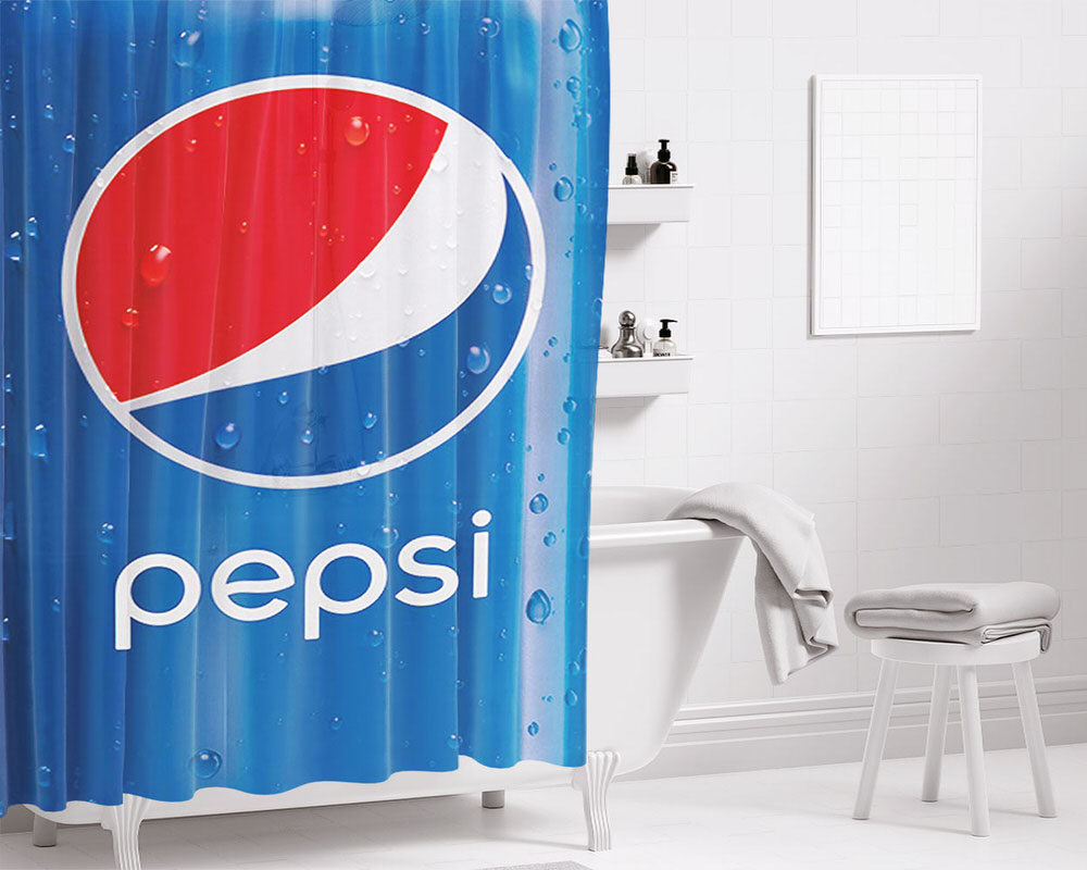 Blue Pepsi Soft Drin Bathroom Shower Curtain Fabric Waterproof | 66 X 72 Inch
