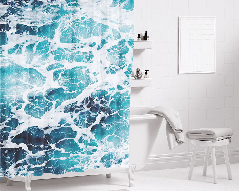 Blue Sea Water Bathroom Shower Curtain Fabric Waterproof | 66 X 72 Inch