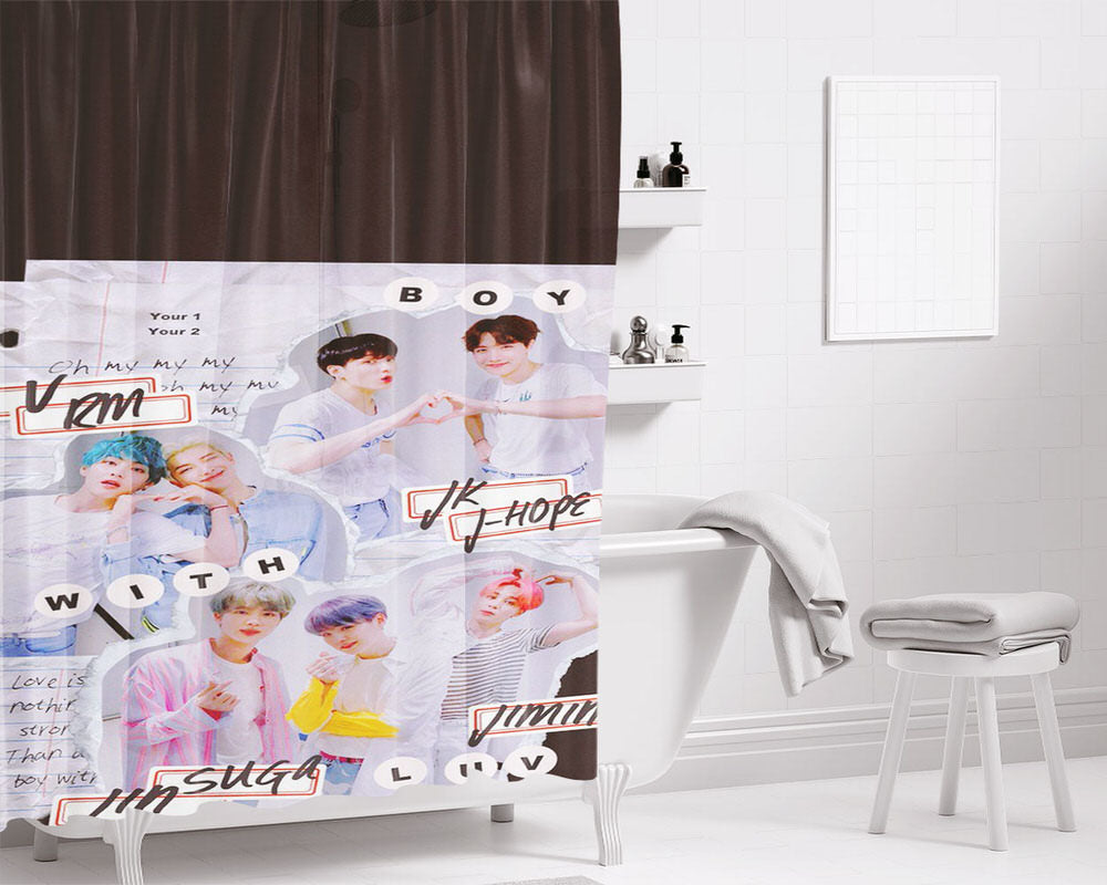 Boy With Luv Photo Collages Bathroom Shower Curtain Fabric Waterproof | 66 X 72 Inch