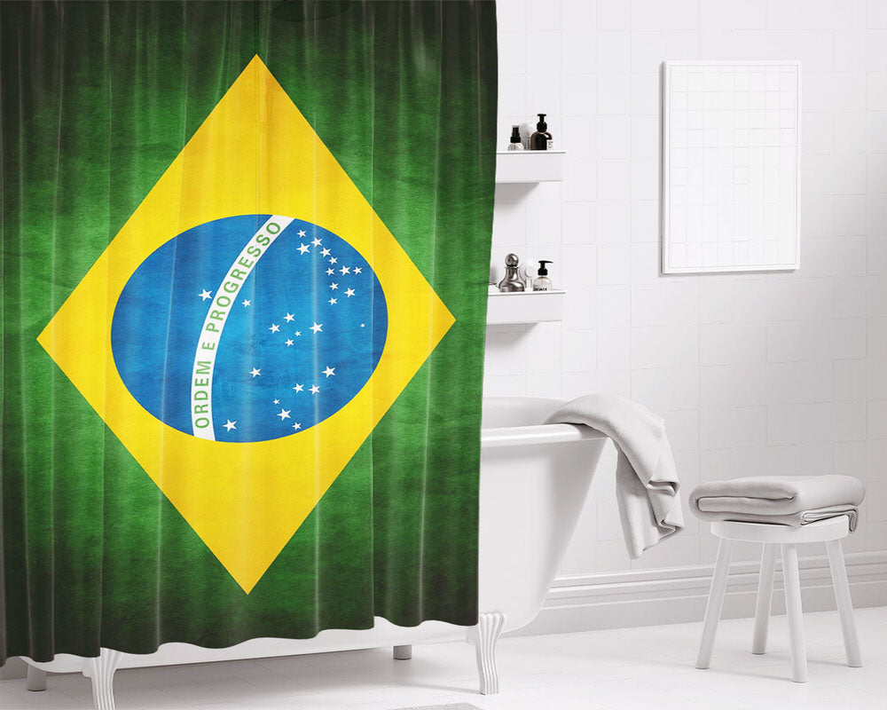 Brazil Flag Bathroom Shower Curtain Fabric Waterproof | 66 X 72 Inch