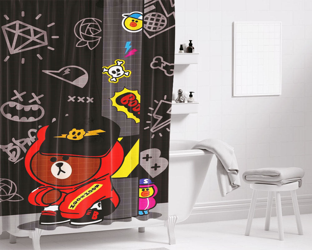 Brown X Sally Boom-Boom Bathroom Shower Curtain Fabric Waterproof | 66 X 72 Inch