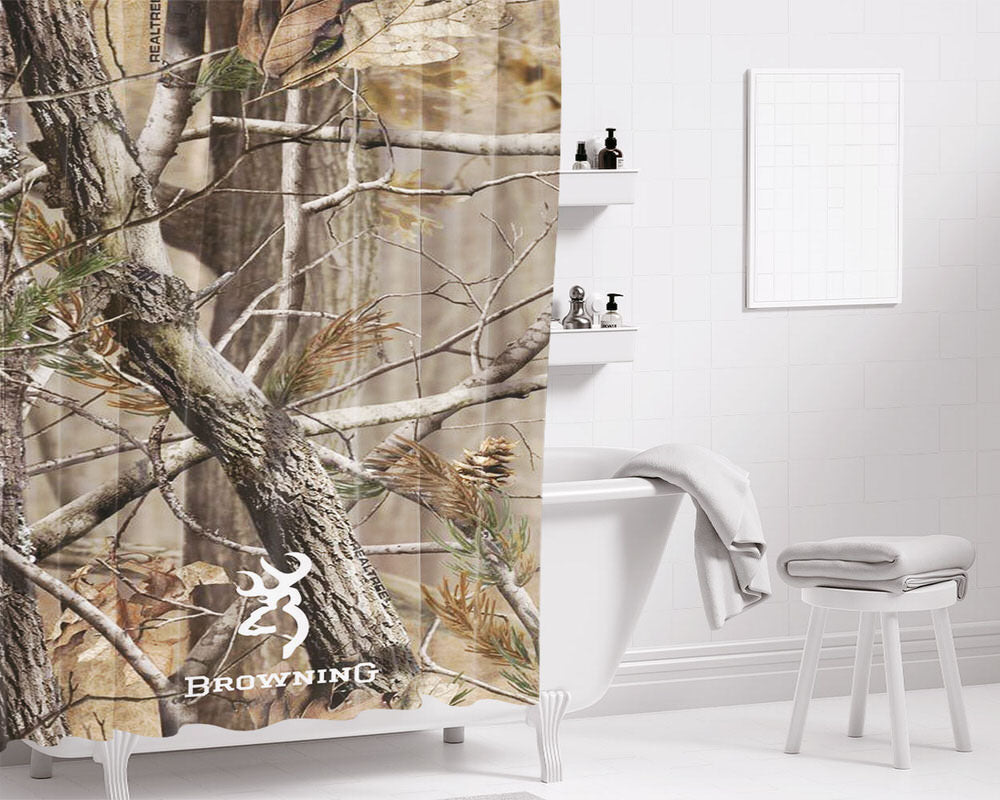 Browning Deer Logo Realtree Bathroom Shower Curtain Fabric Waterproof | 66 X 72 Inch