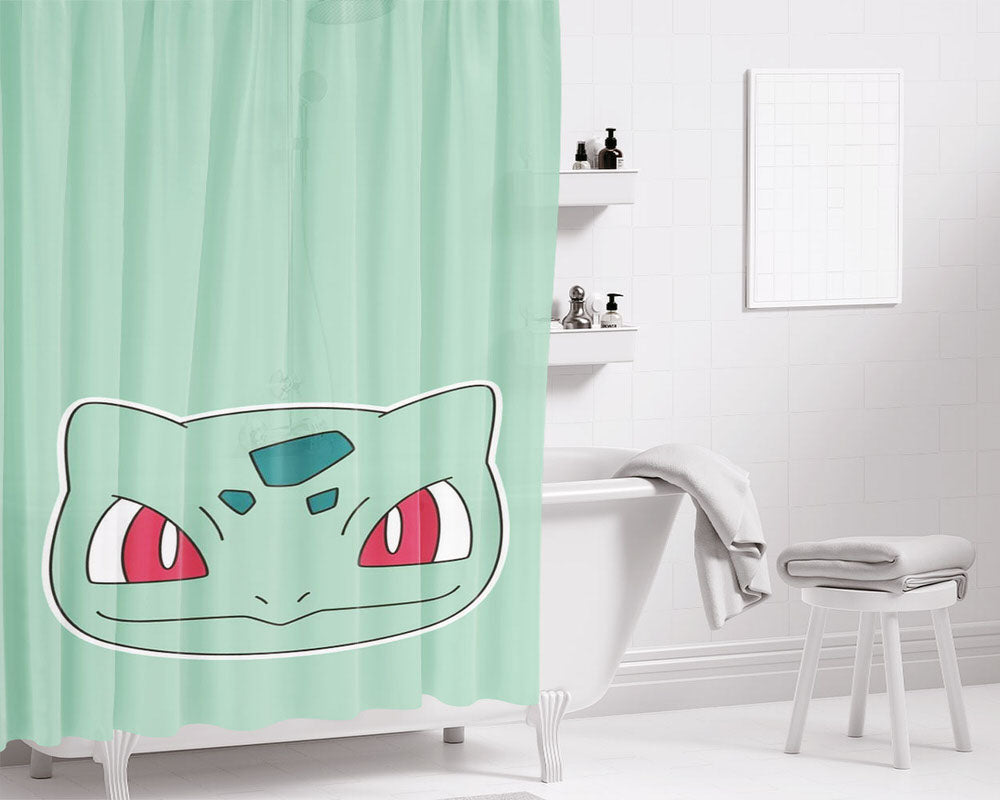 Bulbasaur Head Bathroom Shower Curtain Fabric Waterproof | 66 X 72 Inch