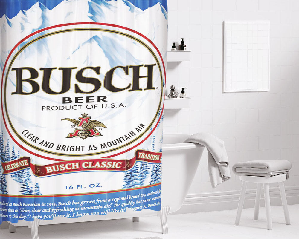 Busch Beer Bathroom Shower Curtain Fabric Waterproof | 66 X 72 Inch