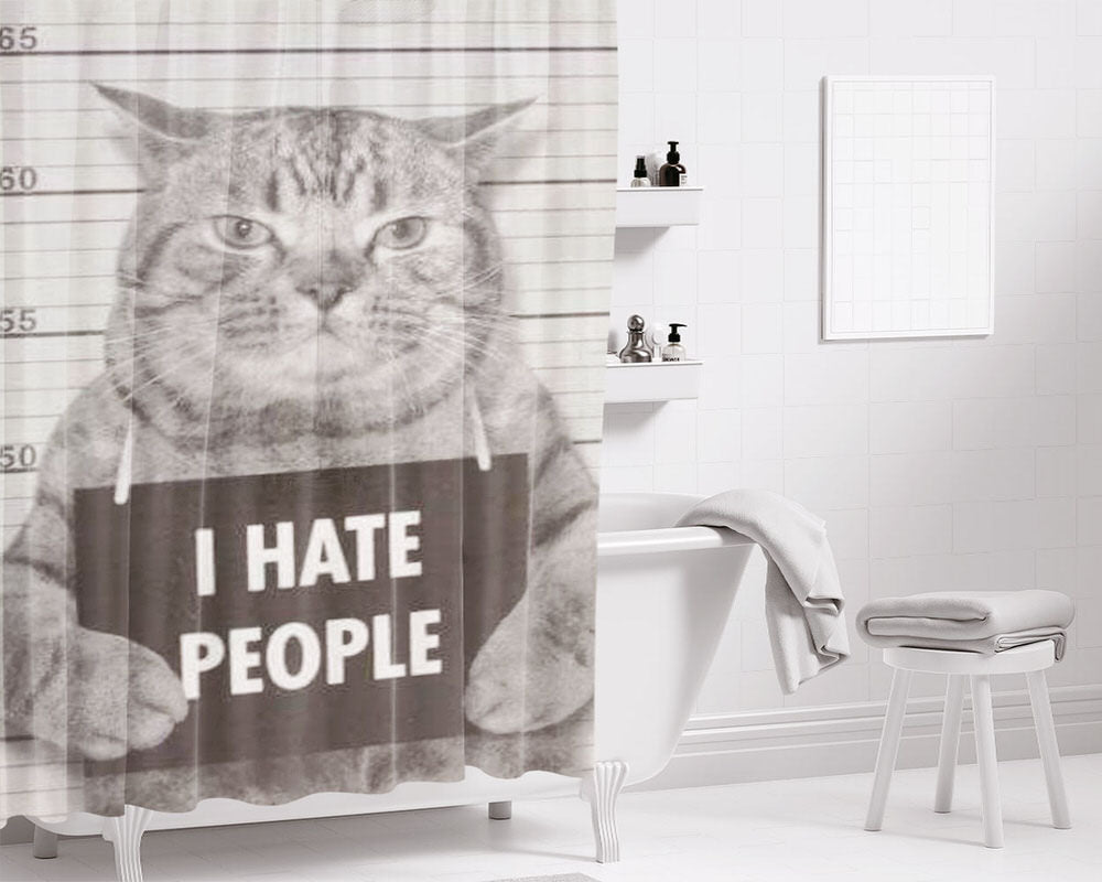 Cat I Hate People Bathroom Shower Curtain Fabric Waterproof | 66 X 72 Inch