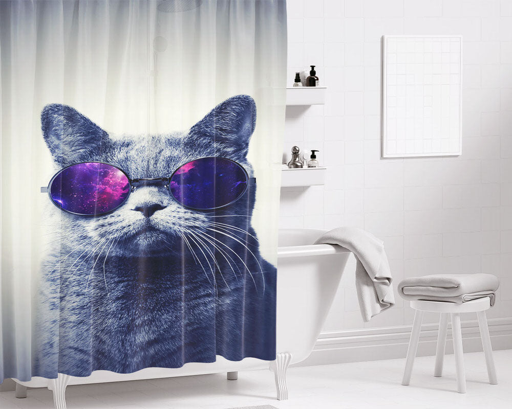 Cat Phone Wallpaper Collection Bathroom Shower Curtain Fabric Waterproof | 66 X 72 Inch