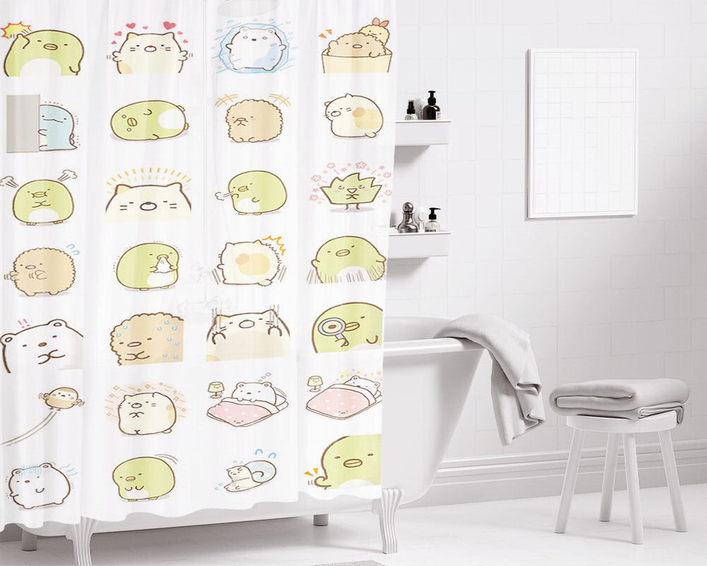 Cat Stamp Bathroom Shower Curtain Fabric Waterproof | 66 X 72 Inch