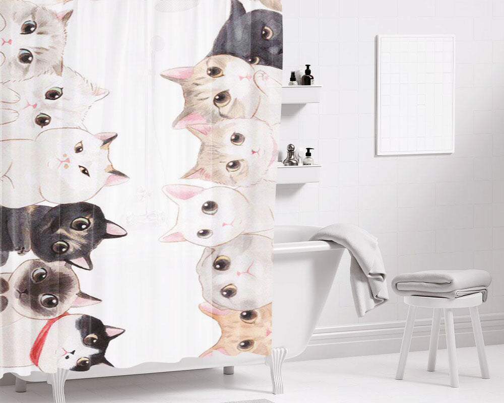 Cats Bathroom Shower Curtain Fabric Waterproof | 66 X 72 Inch