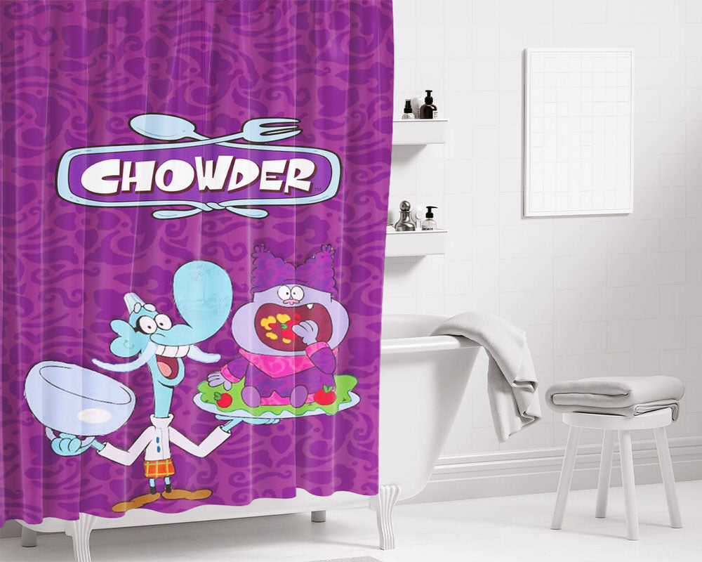 Chowder Chef Purple Bathroom Shower Curtain Fabric Waterproof | 66 X 72 Inch