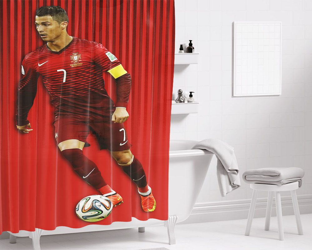 Christian Renaldo Portugal Red Jersey Bathroom Shower Curtain Fabric Waterproof | 66 X 72 Inch