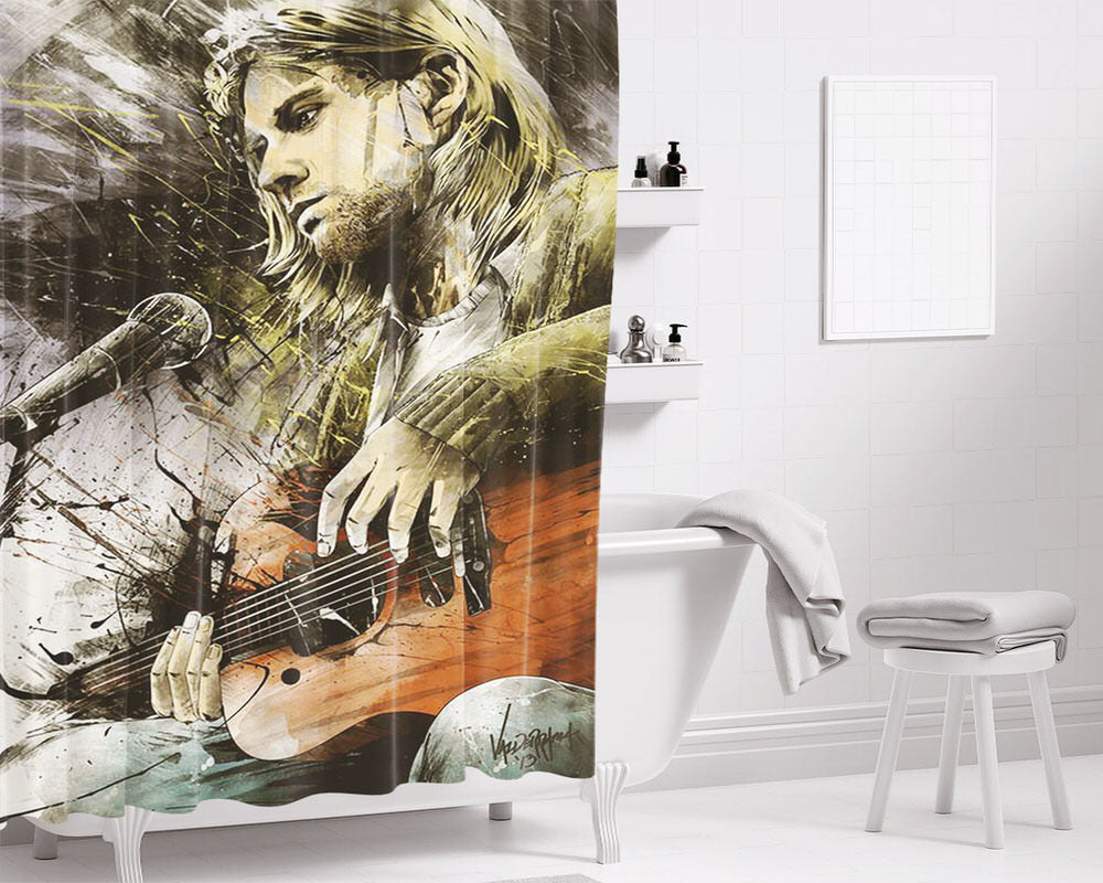 Cobain Painting Cover Bathroom Shower Curtain Fabric Waterproof | 66 X 72 Inch