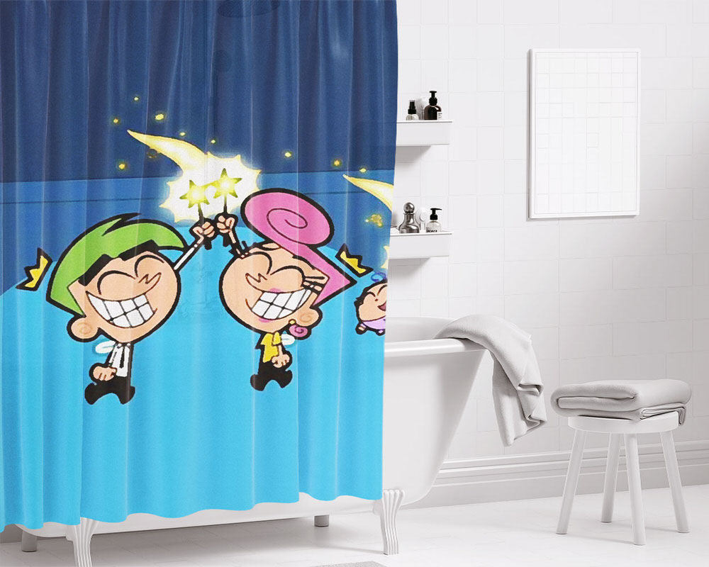 Cosmo And Wanda Fairy Timmy Turner Oddparents Bathroom Shower Curtain Fabric Waterproof | 66 X 72 Inch