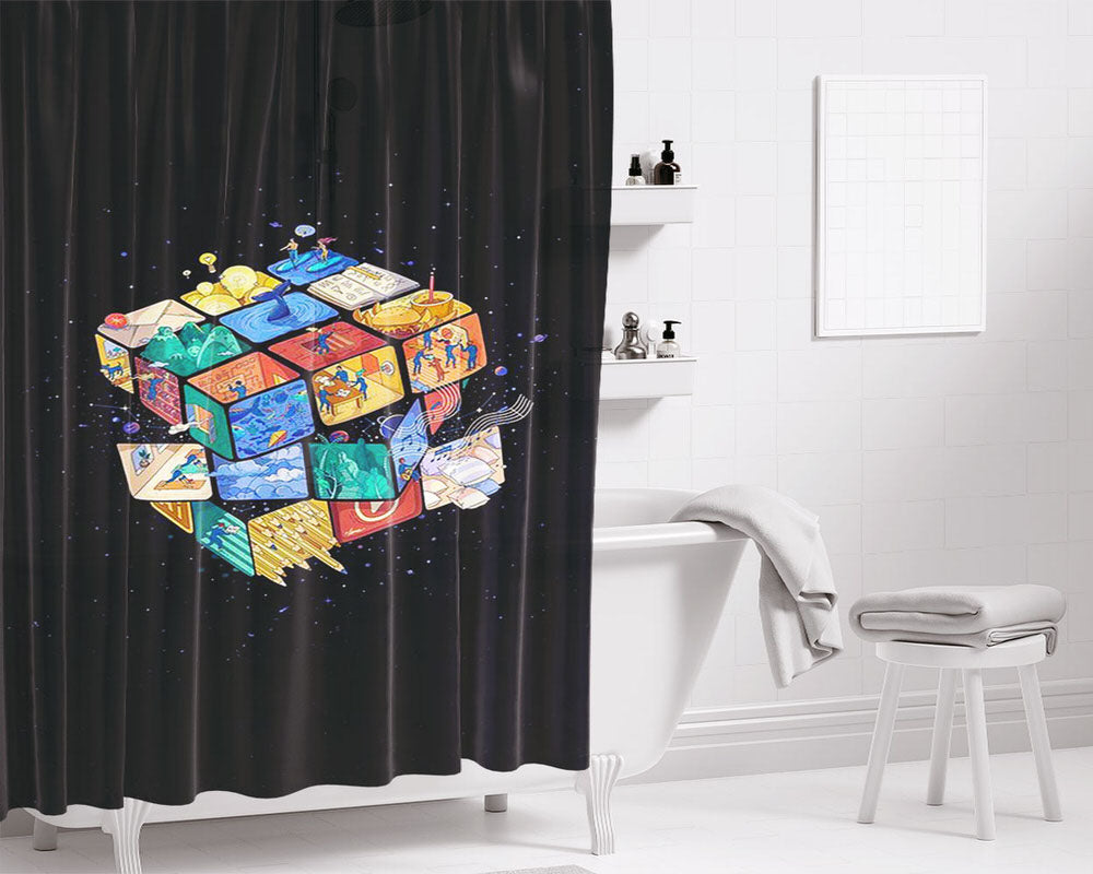 Cube World Artwork Bathroom Shower Curtain Fabric Waterproof | 66 X 72 Inch